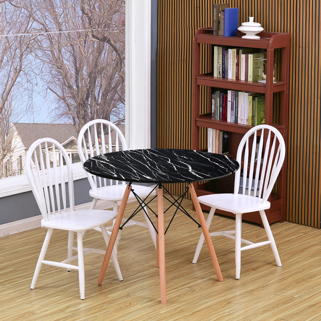 Eettafel met marmerlook, kleur zwart en wit