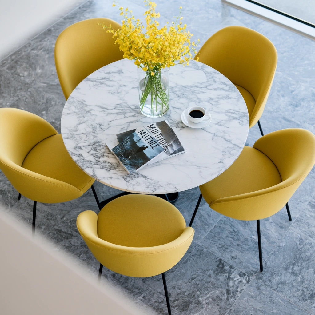 Eetkamerset met tafel en stoelen met marmerlook, kleur grijs