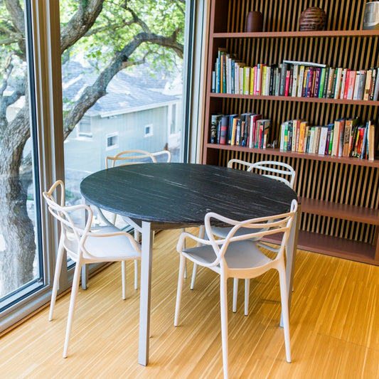 Eettafel met marmerlook, kleur zwart en wit