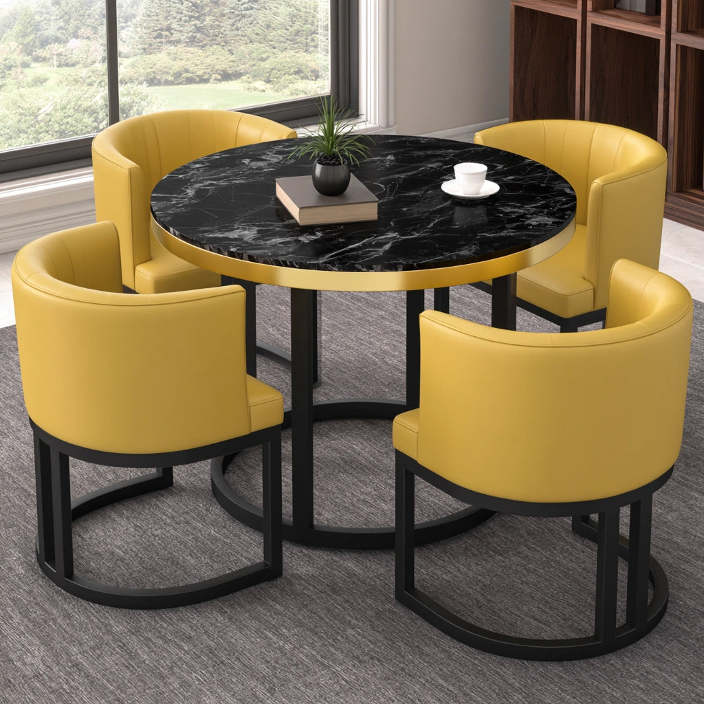 Eettafel met marmerlook, kleur goudkleurig en zwart