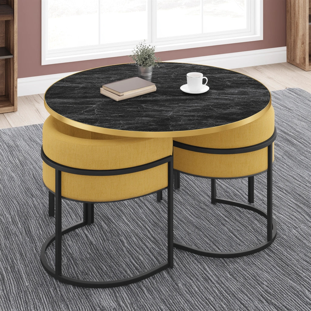 Eettafel met marmerlook, kleur goudkleurig en zwart