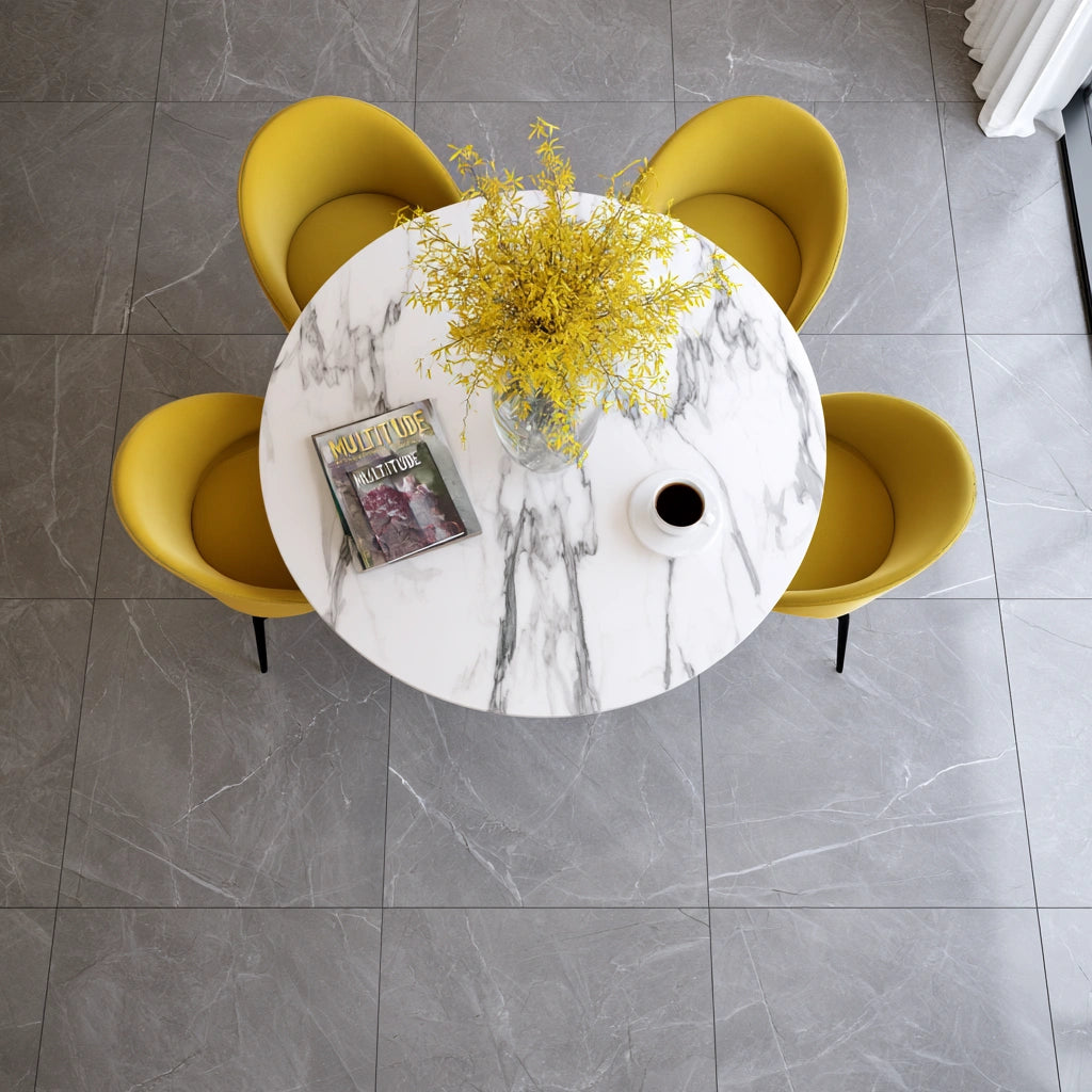 Eetkamerset met tafel en stoelen met marmerlook, kleur grijs