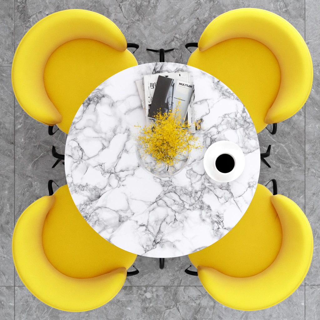 Eetkamerset met tafel en stoelen met marmerlook, kleur grijs
