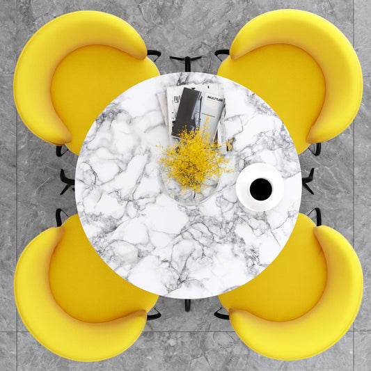 Eetkamerset met tafel en stoelen met marmerlook, kleur grijs